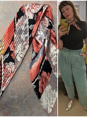 Vintage Micro Pleated Floral Pastel Neck Hair Scarf